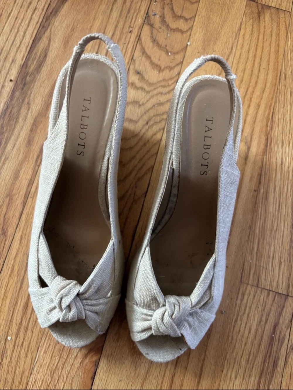 Talbots Beige Knot-Front Slingback espadrille wedges sz 8